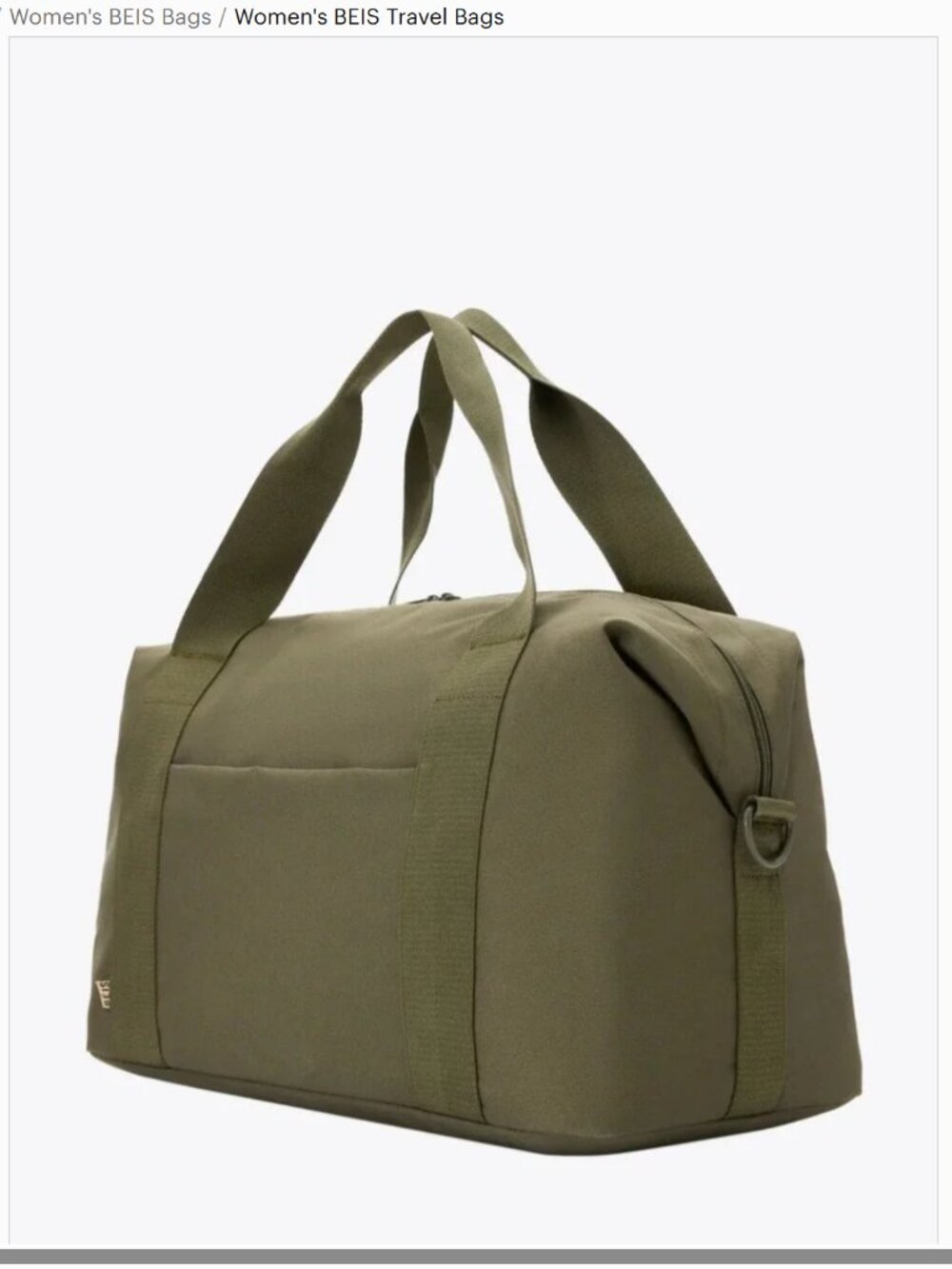 Beis The BEISics Duffle In Olive Travel Gym Tote Large Weekender Bag - Picture 2 of 16